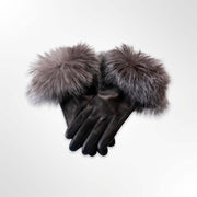 Silver Fox Trim Leather Gloves