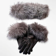 Silver Fox Trim Leather Gloves